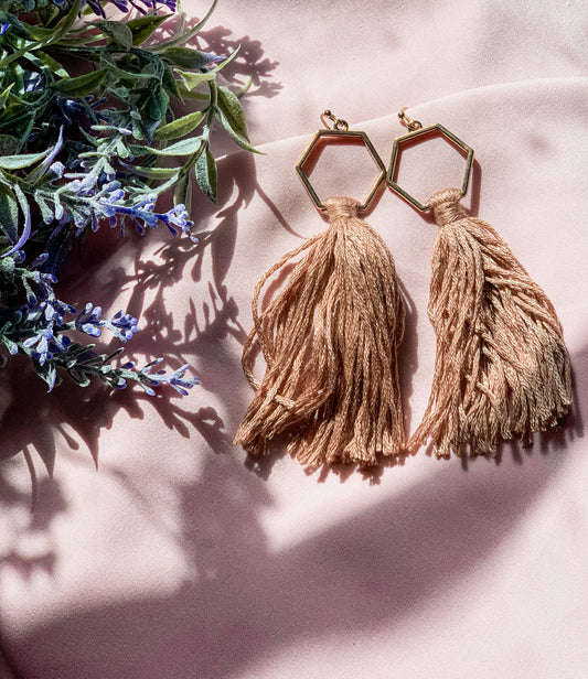 Mauve and Gold fringe earrings