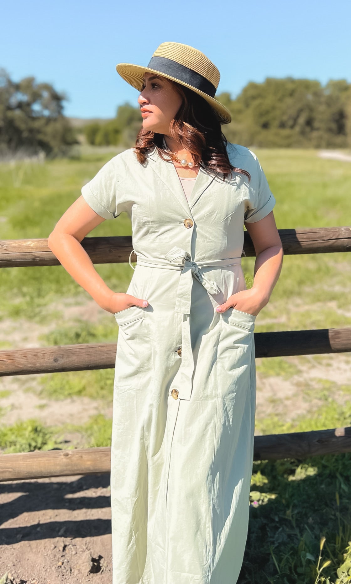 Sage safari button down dress