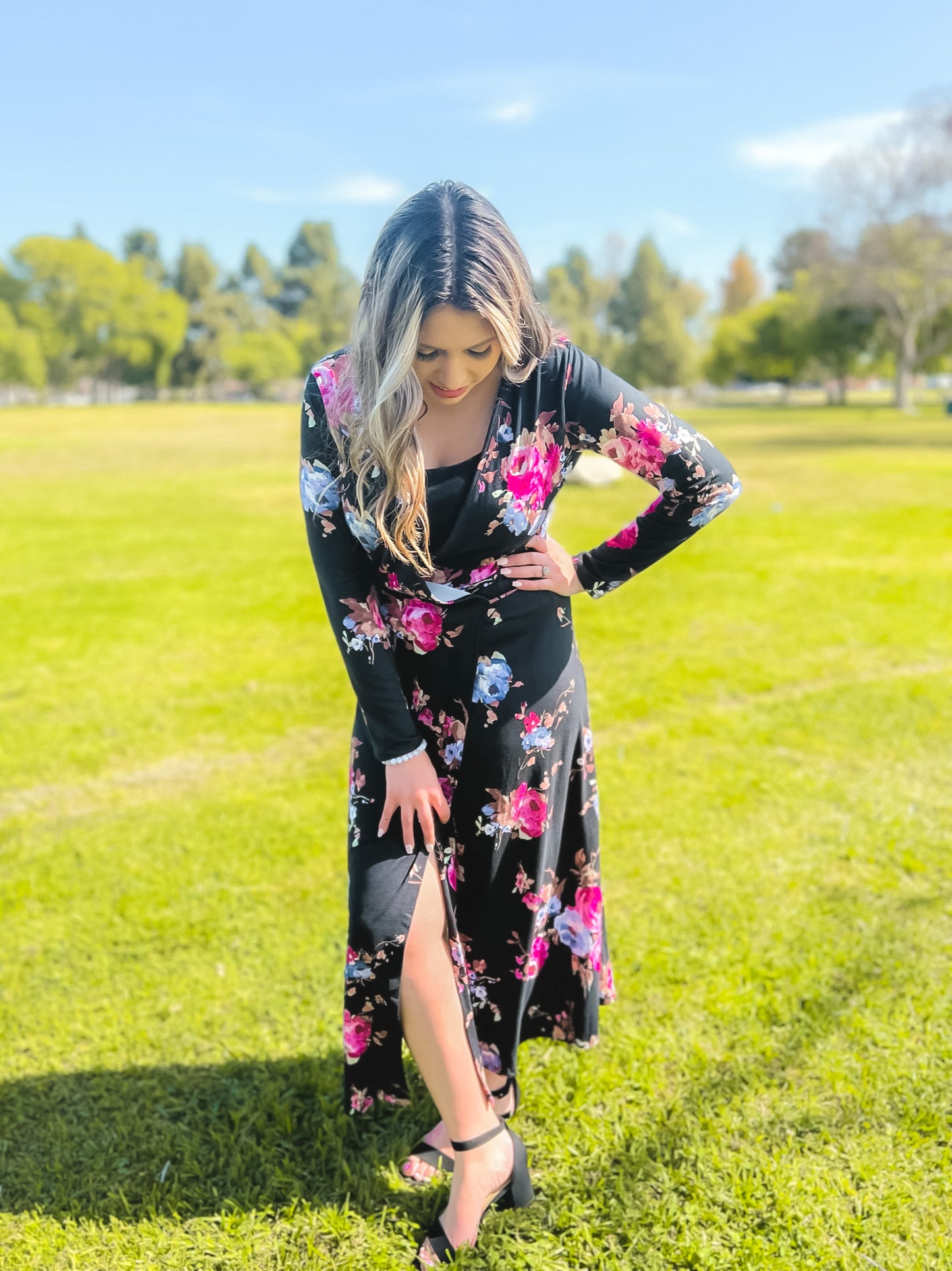 Arielle Midi floral wrap dress