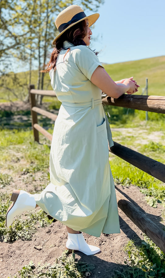 Sage safari button down dress