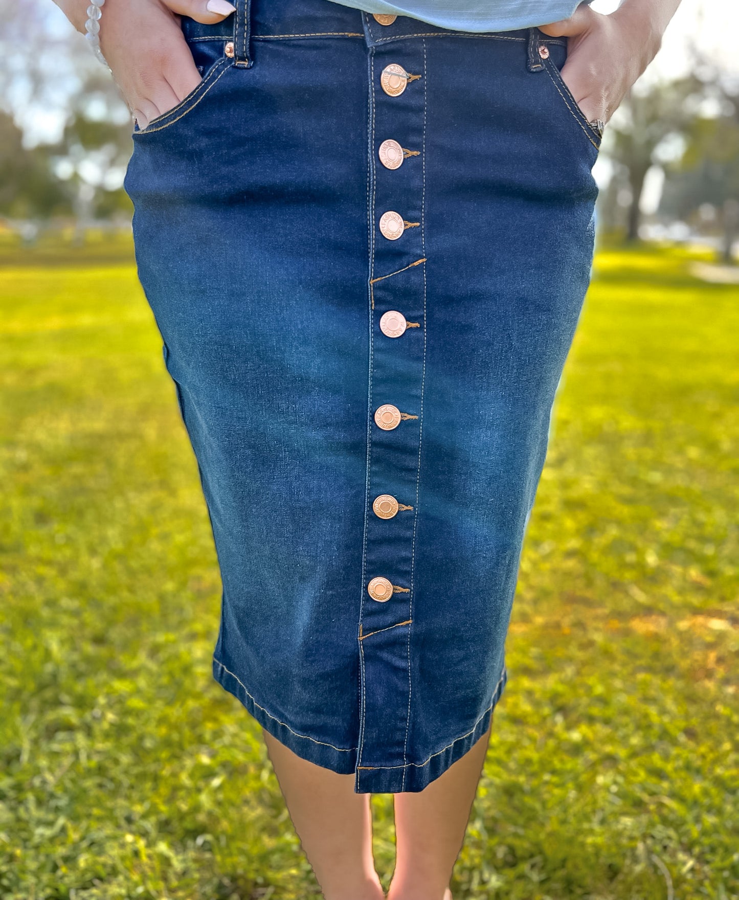 Jemma button up midi denim skirt